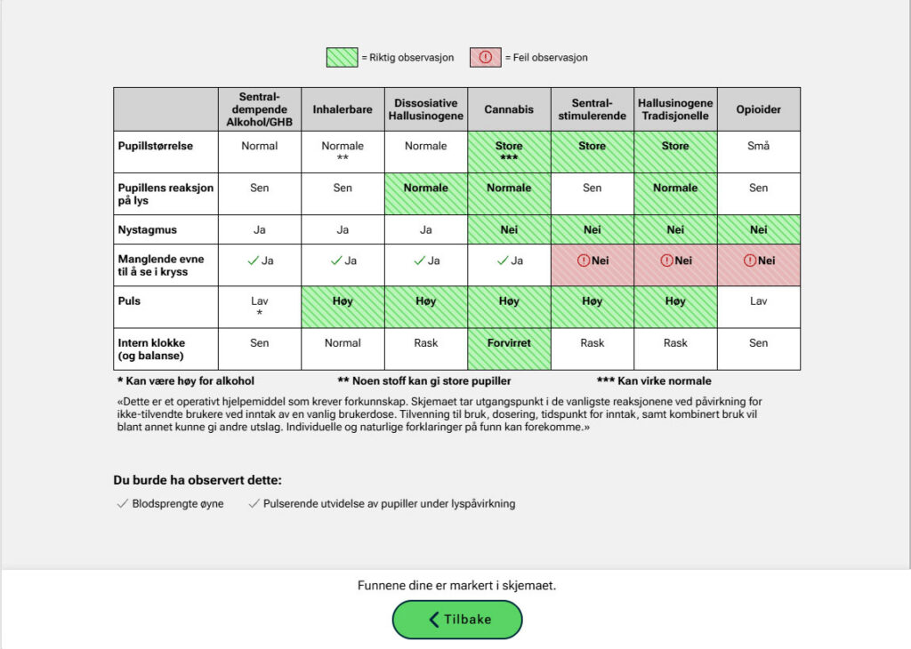 Eksempel på vurderinger presentert i standardisert skjema