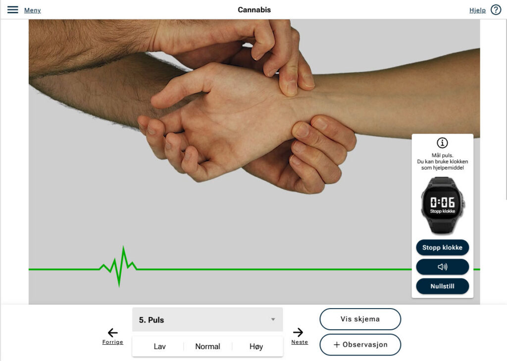 Eksempel på interaksjon for å vurdere puls