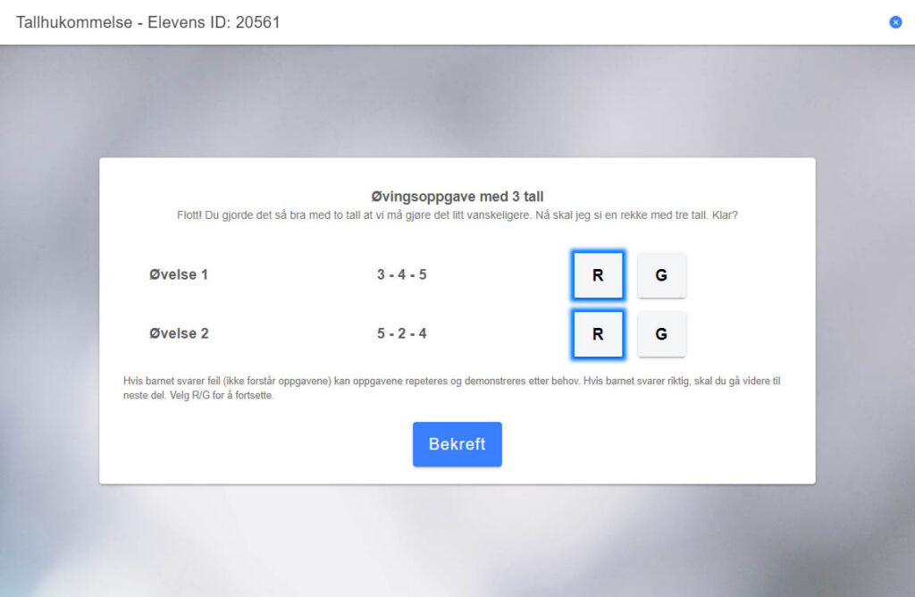 Eksempel på test Tallhukommelse