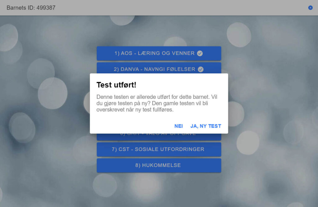 Varsel om tidligere fullført test