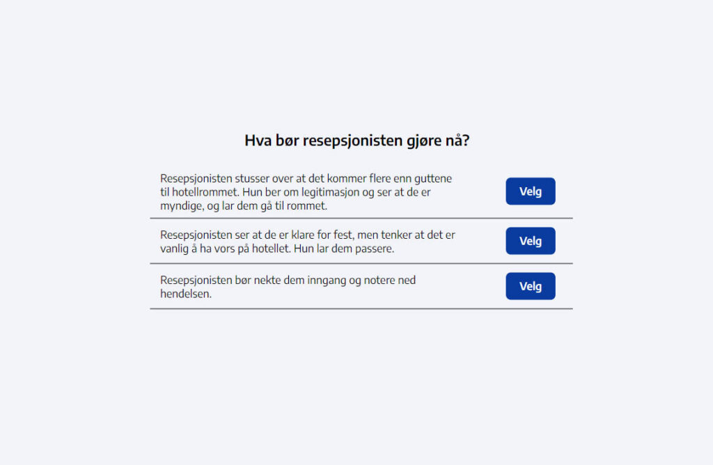 Flervalgsspørsmål i interaktiv øvelse