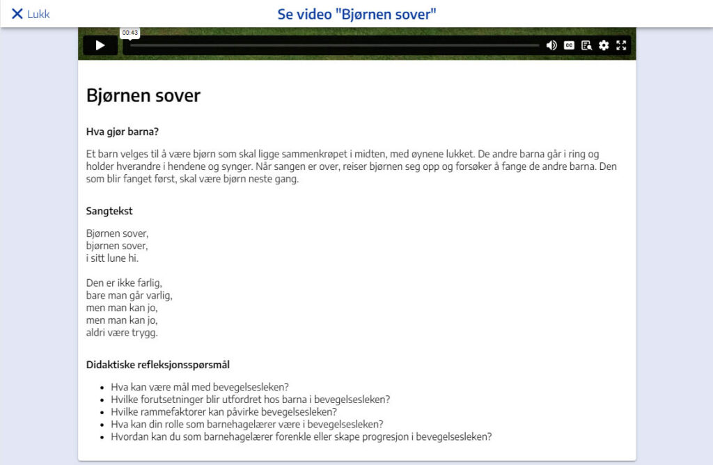 Eksempel på lek "Bjørnen sover"