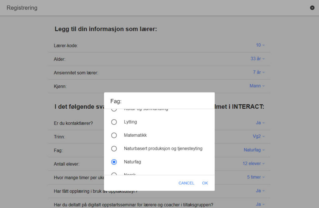 Registrering av lærerinformasjon