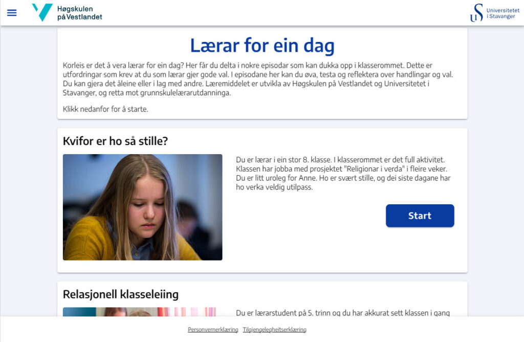 Startside for "Lærar for ein dag"