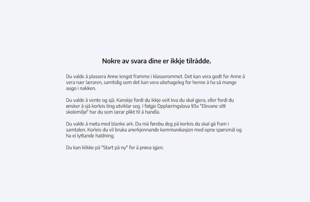 Tilbakemelding på interaktiv øvelse