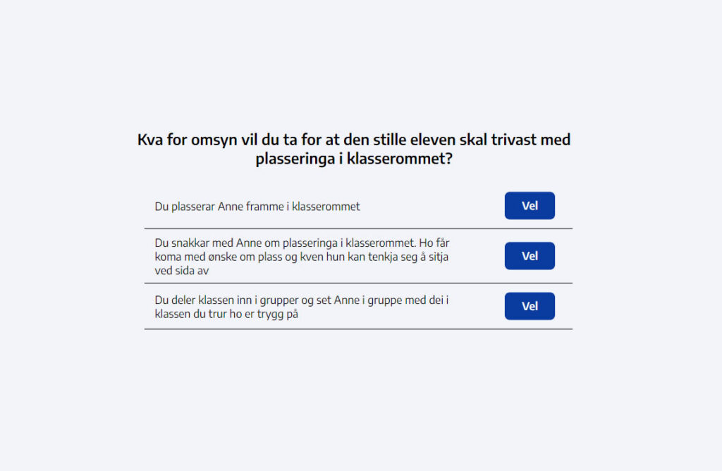 Flervalgsspørsmål i interaktiv øvelse