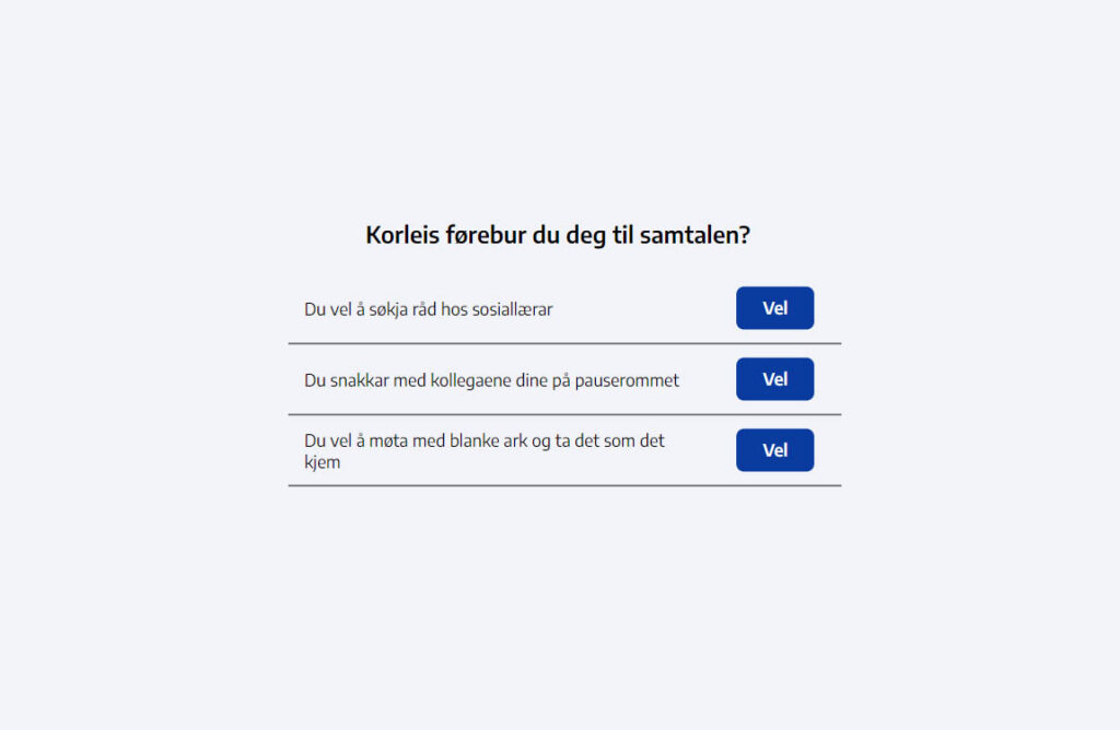 Flervalgsspørsmål i interaktiv øvelse
