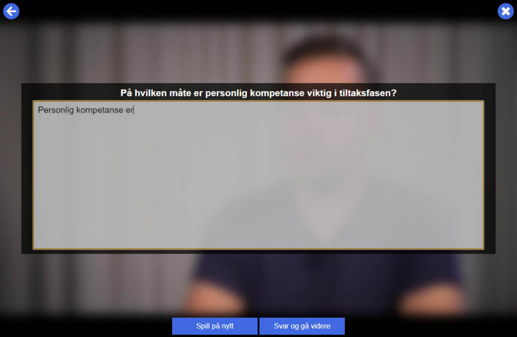 Eksempel på refleksjonsoppgave i øvelse