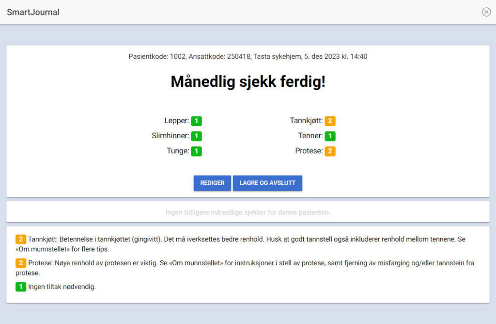 Registering av månedlig sjekk, bekreftelse