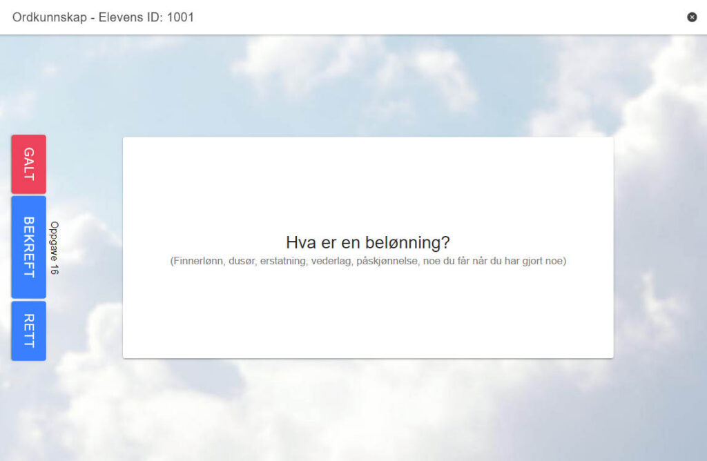 Eksempel på test Ordkunnskap
