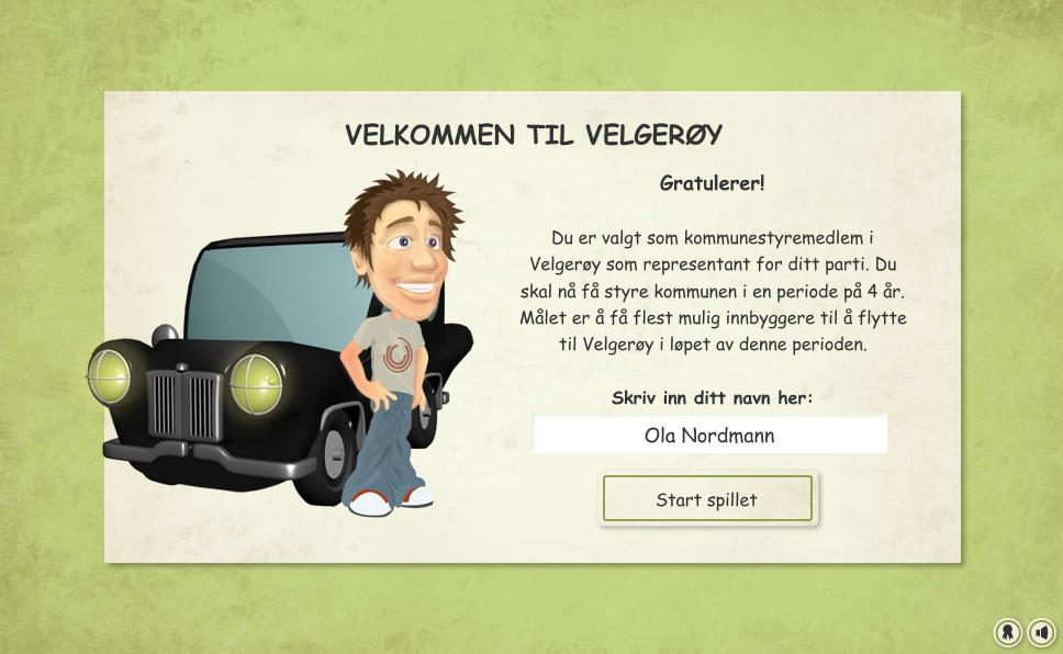 Velkommen skjerm for spillet hvor man skriver inn navnet sitt