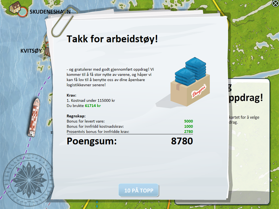 Resultat etter at varen er fraktet til målet