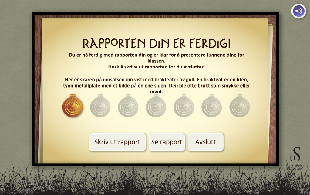 Resultatside med mulighet for utskrift av rapport