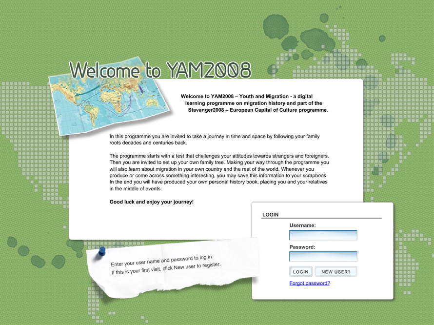 Påloggingsside til YAM2008