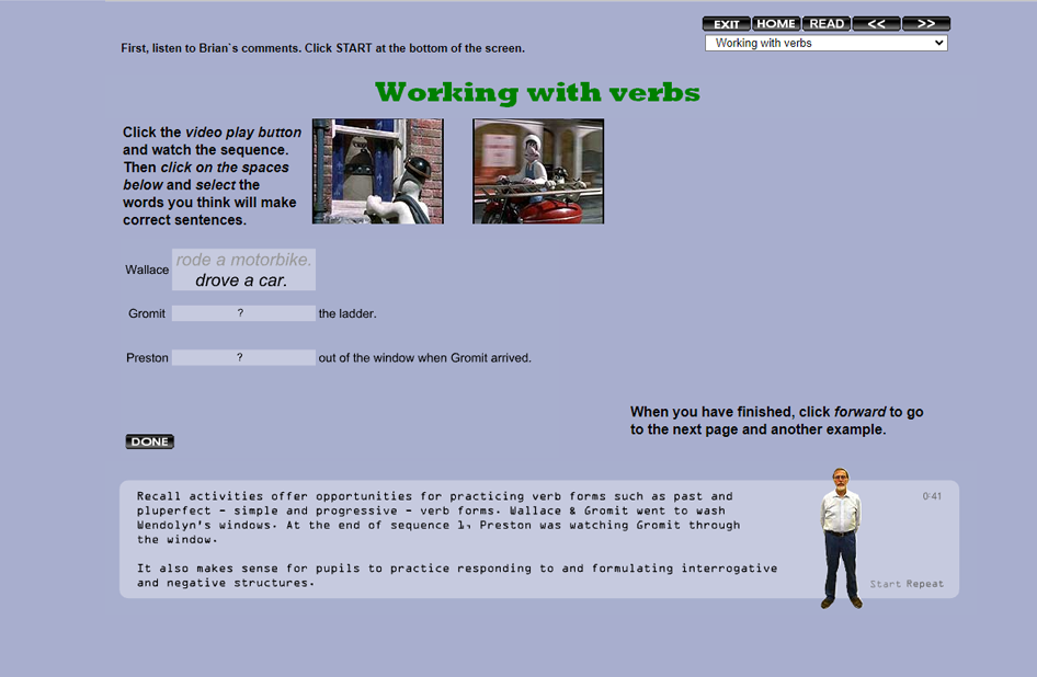 En oppgaveside i programmet