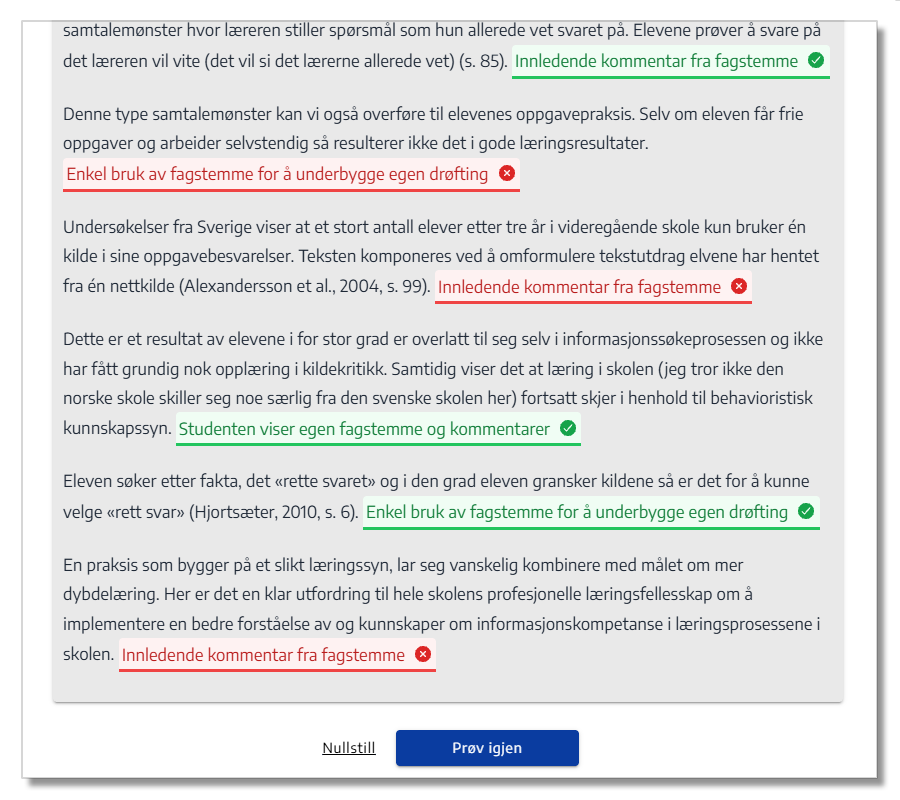 Eksempel på oppgave der man skal identifisere del av tekst.
