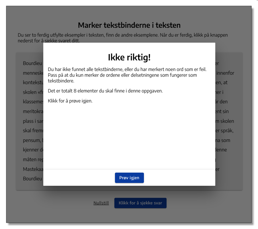 Eksempel på oppgave der man skal markere ord eller setninger.