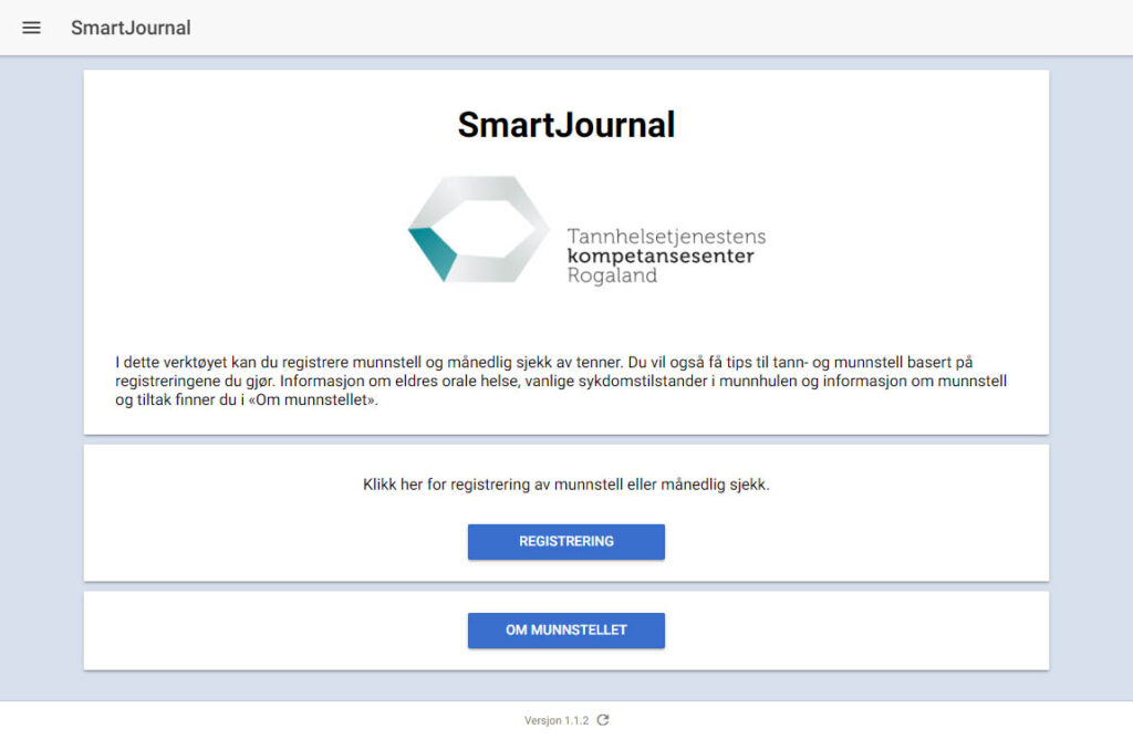 Startskjerm for SmartJournal